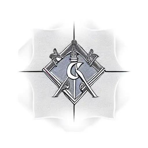 Freemasonry include the two pillars, three stairs, checker board floor, pedastal to hold the bible and a floating square tattoo design idea