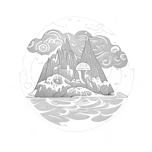 Portal with an Island inside it tattoo design idea