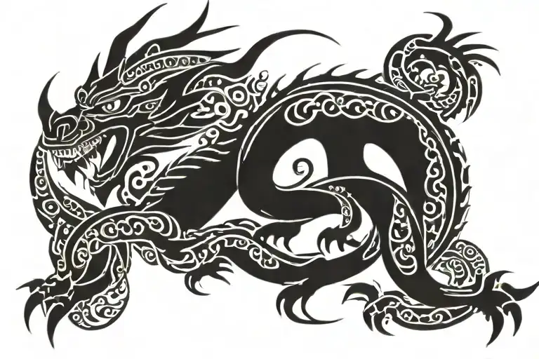 dragon with indonesian islands behind tattoo design idea