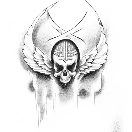 Cross held by angels Killing a demon tattoo design idea
