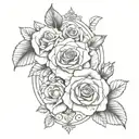 no roses thigh tattoo, feminine, coquette going up the thigh, fine line  tattoo design idea