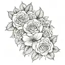 no roses thigh tattoo, feminine, coquette going up the thigh, fine line  tattoo design idea