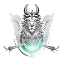 horned lion with wings standing on a rock roaring with its paw on a warrior tattoo design idea