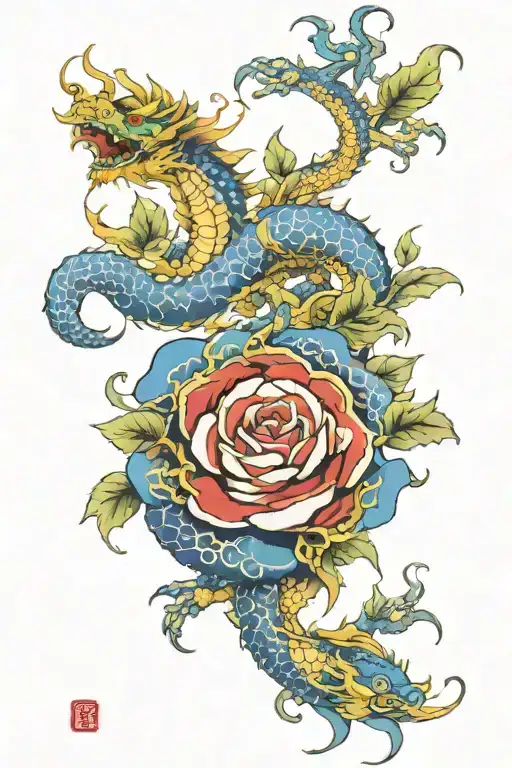 blue rose dragon tattoo design idea