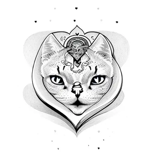 heart shaped Ouija planchette with cats  tattoo design idea