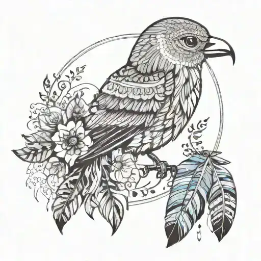 mandala, dream catcher, birds, feather, flower tattoo design idea