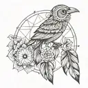 mandala, dream catcher, birds, feather, flower tattoo design idea