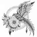 mandala, dream catcher, birds, feather, flower tattoo design idea