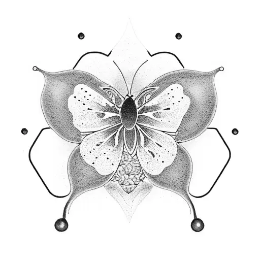 A dotwork tattoo of a frog and a butterfly sharing a lily pad in a mystical pond surrounded by lotus flowers tattoo design idea