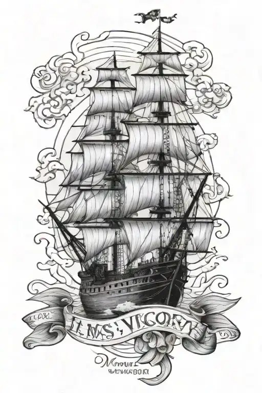 HMS victory with name Bonnie Rae.  tattoo design idea