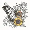 butterfly with sunflower tattoo design idea