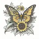 butterfly with sunflower tattoo design idea