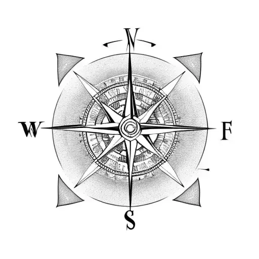 Compass with a clock inside with fire around tattoo design idea