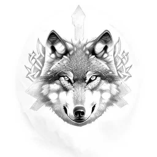 Wolf rose forest viking  tattoo design idea