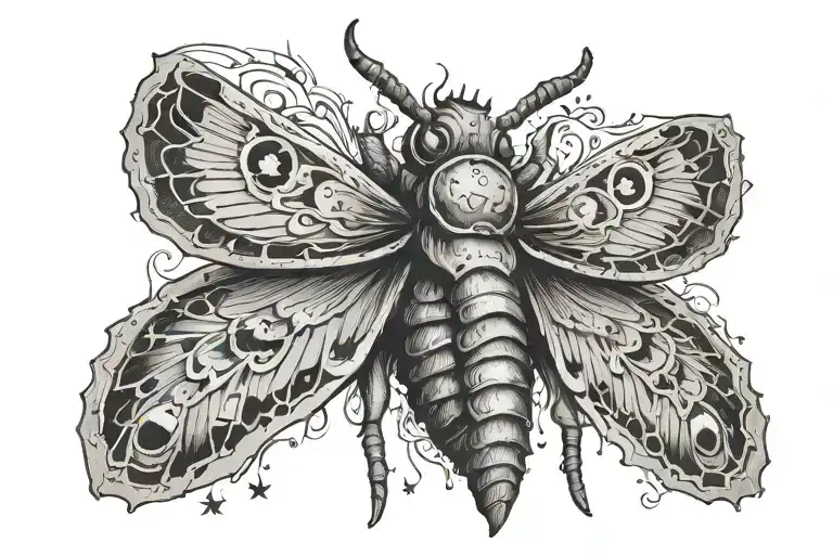 death moth in seven pointed star  tattoo design idea