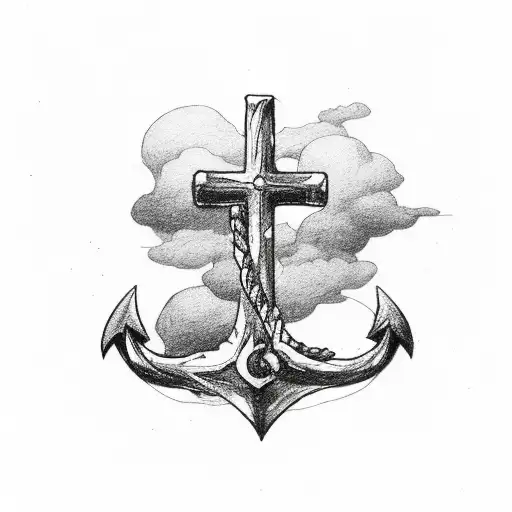 cross that turns into a anchor but with clouds and water hiding the transition  tattoo design idea