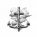cross that turns into a anchor but with clouds and water hiding the transition  tattoo design idea
