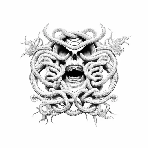 Medusa intertwined with intricate gothic architecture tattoo design idea
