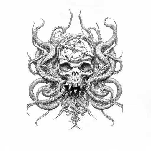 Gothic-inspired typewriter with a medusa motif tattoo design idea