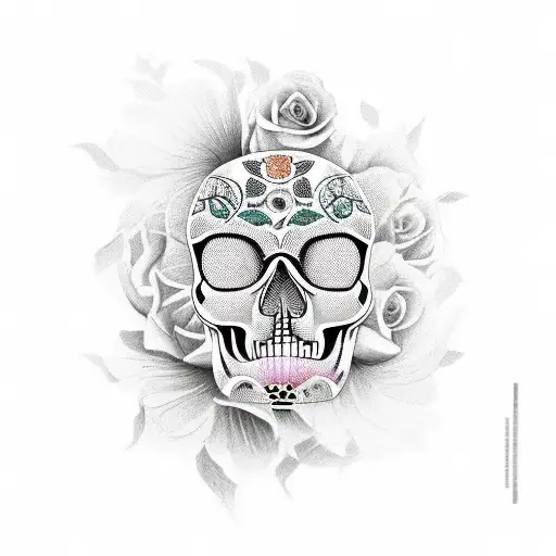 Realistic floral arrangement with hidden skull imagery tattoo design idea