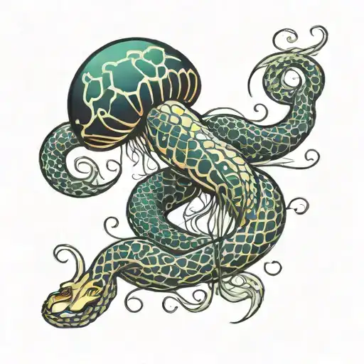 sea snake jellyfish tattoo design idea