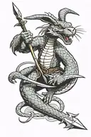 Jormungandr snake attack warrior rabbit holding a spear tattoo design idea