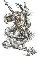 Jormungandr snake attack warrior rabbit holding a spear tattoo design idea