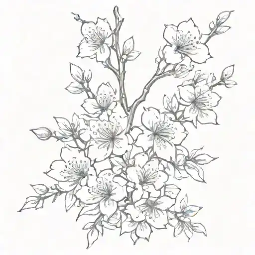 fine tattoo, line and Japanese cherry blossom tattoo design idea