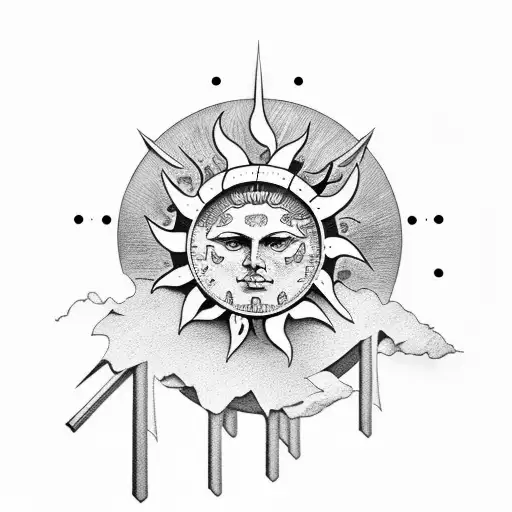 greek mythology  full sleeve,sun, soldier, sandclock tattoo design idea