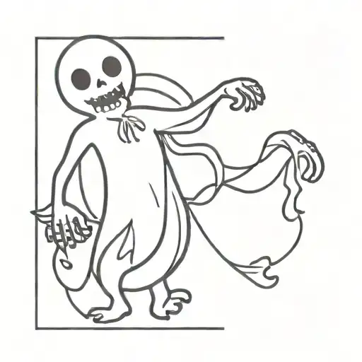 cartoon ghost dancing with a skeleton tattoo design idea