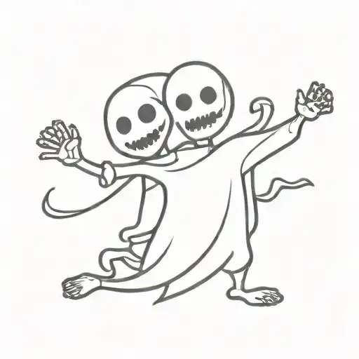 cartoon ghost dancing with a skeleton tattoo design idea