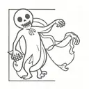 cartoon ghost dancing with a skeleton tattoo design idea