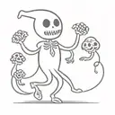 cartoon ghost dancing with a skeleton tattoo design idea