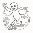 cartoon ghost dancing with a skeleton tattoo design idea