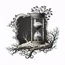 Hourglass and tree of life intertwined with intricate roots and sand flowing through the hourglass, symbolizing the passage of time and the cycle of life tattoo design idea