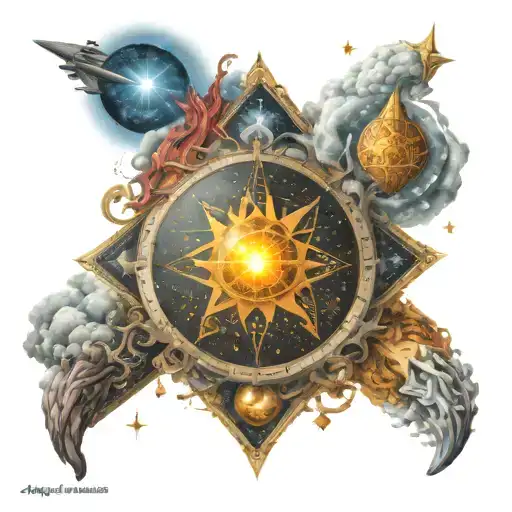 Big Bang. Symbols of different religions arise from the Big Bang tattoo design idea