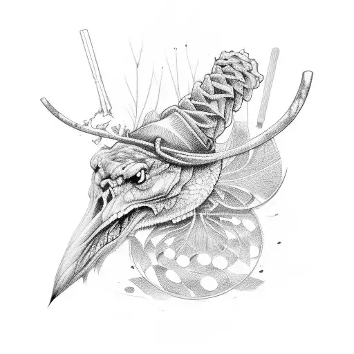 flat cap and walking stick tattoo design idea