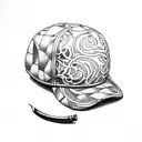 flat cap and walking stick tattoo design idea