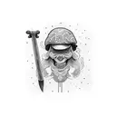 flat cap and walking stick tattoo design idea