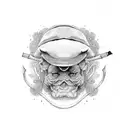 flat cap and walking stick tattoo design idea