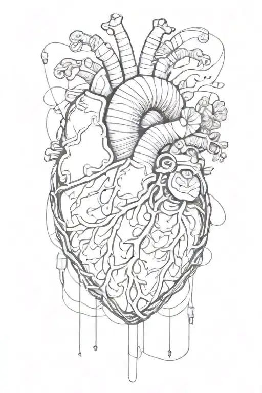 A heart organ intertwined with strings, symbolizing the passion for architecture and creativity, in a sketch style tattoo design idea