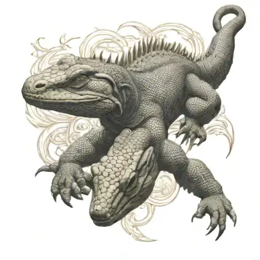 Komodo dragon intertwined tattoo design idea
