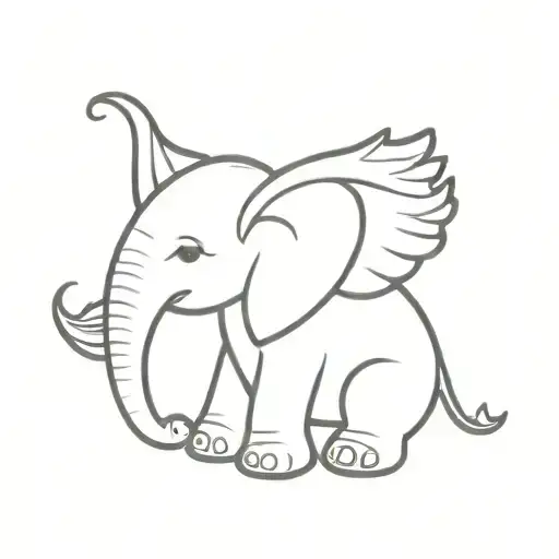 tiny elephant outline with angel wings for  ears tattoo design idea