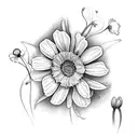 Single needle flowers, carnations and snowdrops, Daisy and Sweet Pea, Daffodils, and aster and morning glory.  tattoo design idea