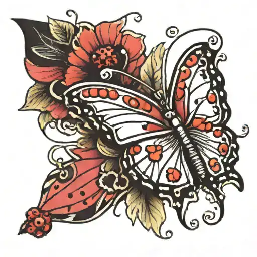 butterfly with ladybug sitting on top tattoo design idea