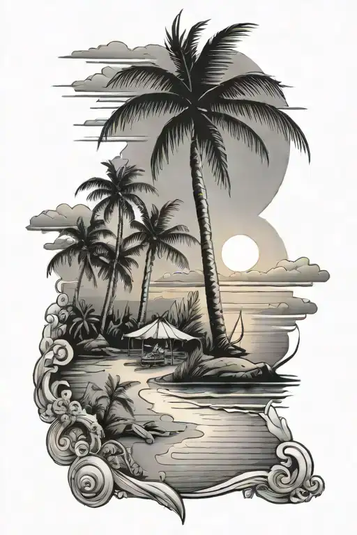 Beach sunset tattoo design idea