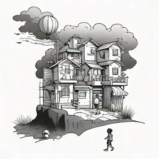Una favela de brazil que tenga un niño con un balón y arriba Dios de fondo  tattoo design idea