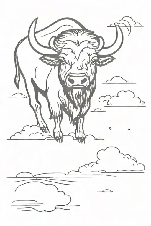 buffalo facing front in a field during a storm cloud tattoo design idea