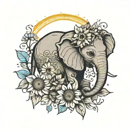 girl elephant with sunflower with Evelyn Aracely tattoo design idea