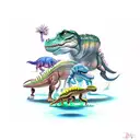 a line of dinosaurs being abducted by an alien tattoo design idea